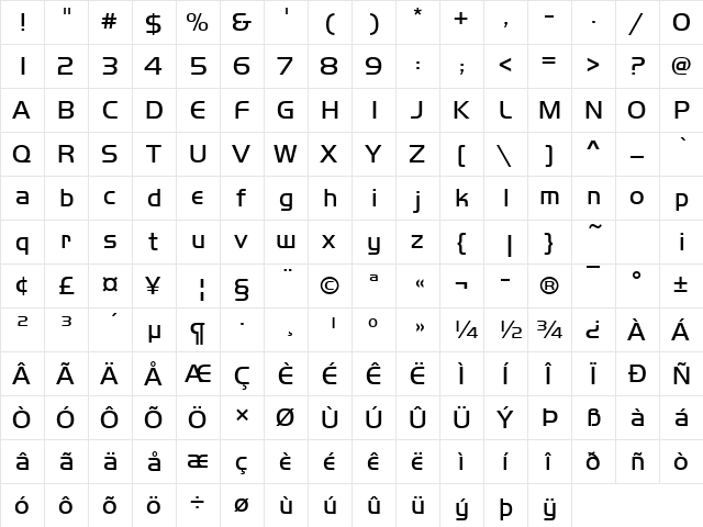 Handel Becker Light Regular  glyph index