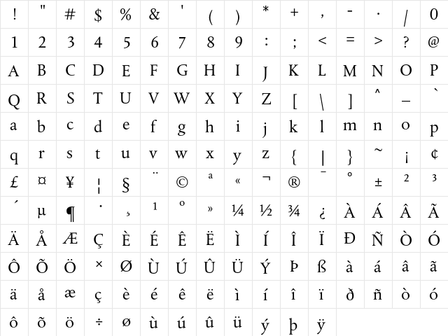 DTLAlbertinaT Regular  glyph index