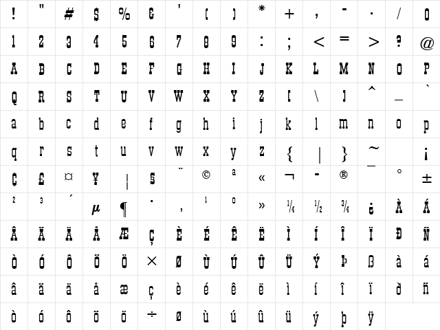 Branding Iron Regular  glyph index