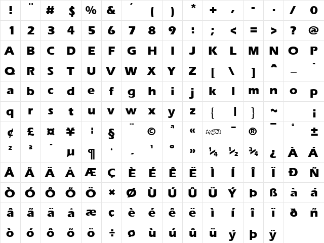 ErgoeExtrabold normal  glyph index