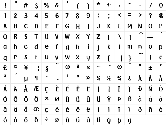 Pooh Regular  glyph index