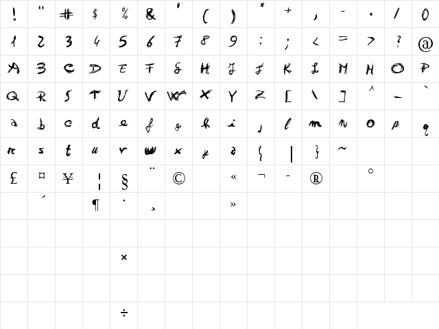 Otrack Regular  glyph index