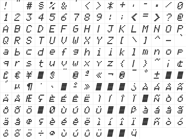 CallOne-Italic Regular  glyph index
