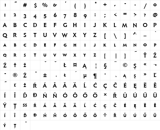 ElanSCItcTEEMed Regular  glyph index