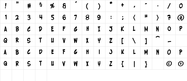Holy Mackerel! Regular  glyph index