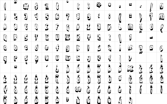 grabage Regular  glyph index