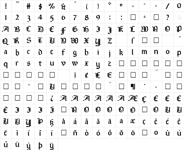Brinkmann AH Regular  glyph index