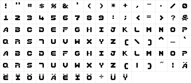 Bordersprite Regular  glyph index