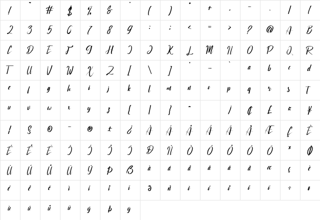 Degrasi Regular  glyph index