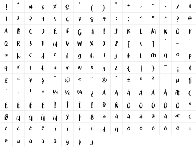 Story of Super Boys Regular  glyph index