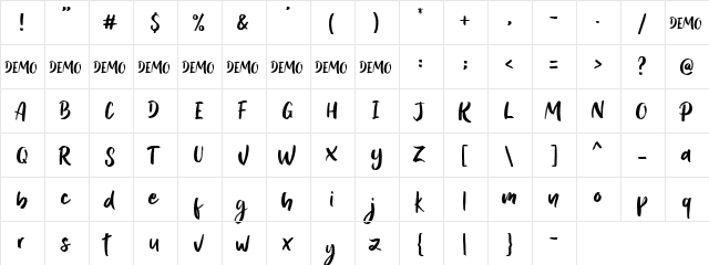 Jettro Demo Regular  glyph index