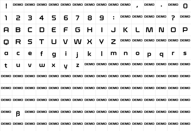 Klapt Bold  glyph index