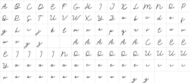 SelvilliaDreamerDEMO Regular  glyph index