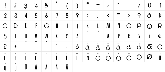 Handicap Regular  glyph index