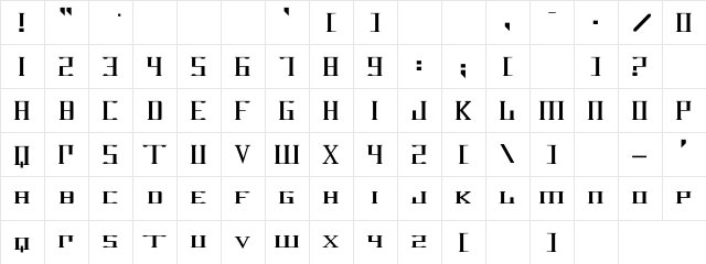 DarkWind Regular  glyph index