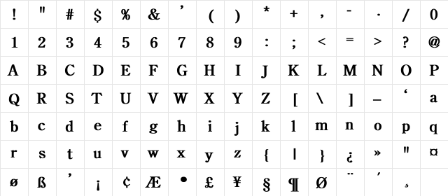 CenturyOldStyle-Light Bold  glyph index