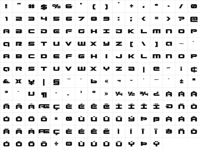 Gunship Academy Regular  glyph index