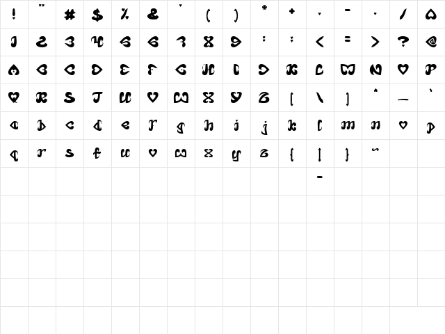 Eternal Love Regular  glyph index