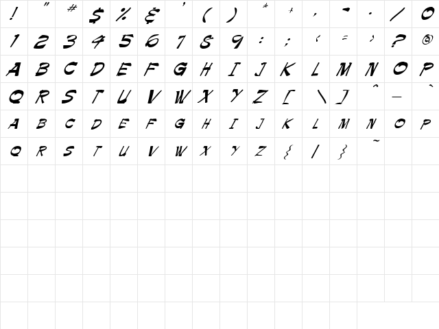 Hollow 5 Italic  glyph index