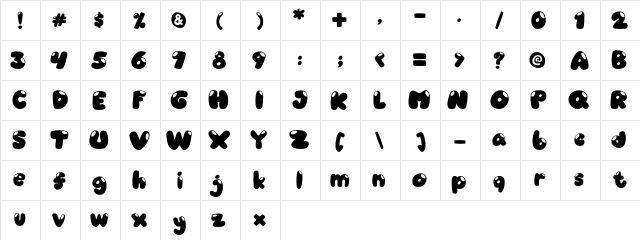 Candyshop Regular  glyph index