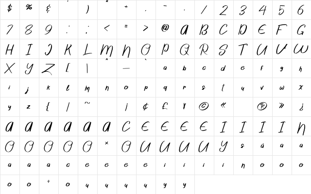 Sattori Regular  glyph index