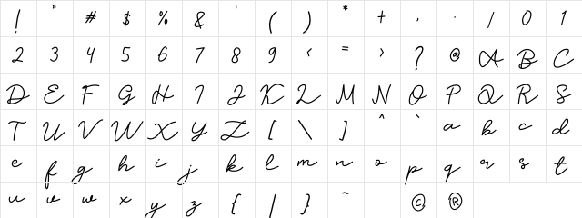 Candia Script Font Regular  glyph index