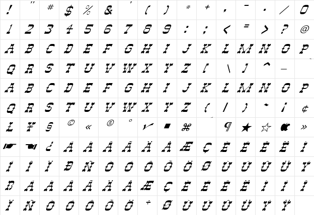 FZ JAZZY 46 ITALIC Normal  glyph index