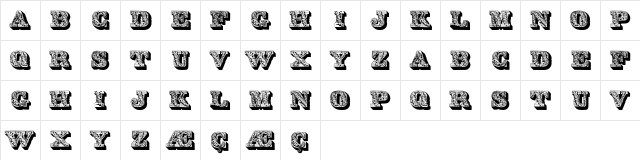 Lettres ombrees ornees Regular  glyph index