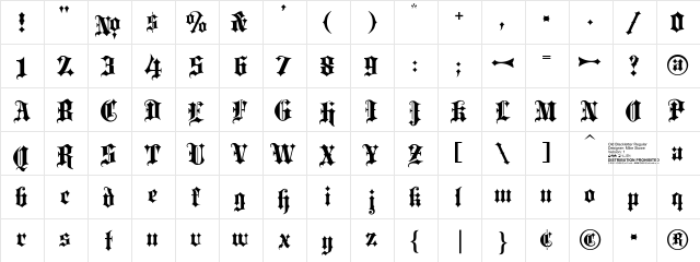 LHF Old Blackletter Regular  glyph index