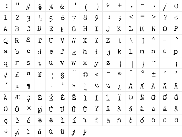 Chandler42Rough Regular  glyph index