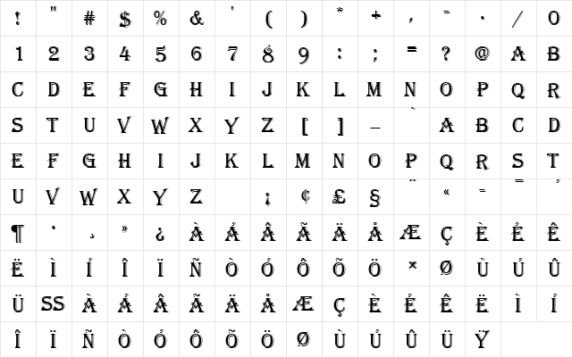 AlgerianDRo1 Regular  glyph index