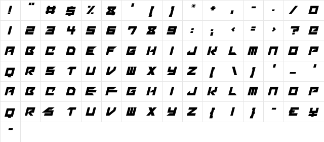 Mechacubes Italic  glyph index