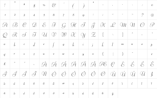 Lichten Regular  glyph index