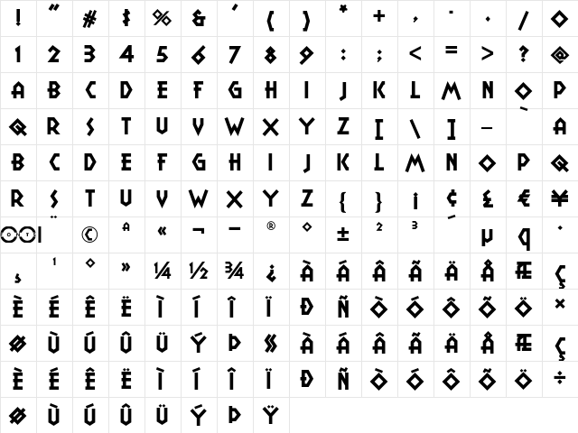 Camp Granada NF Regular  glyph index