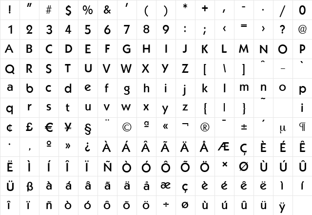 KoblenzSerial-Medium Regular  glyph index