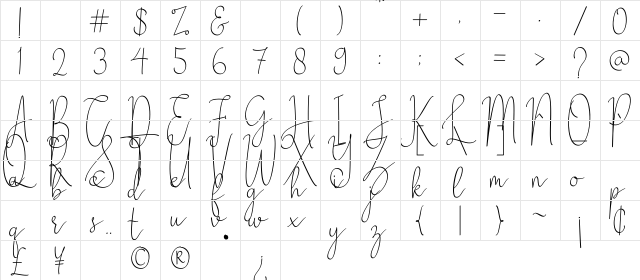 Zhafran Regular  glyph index
