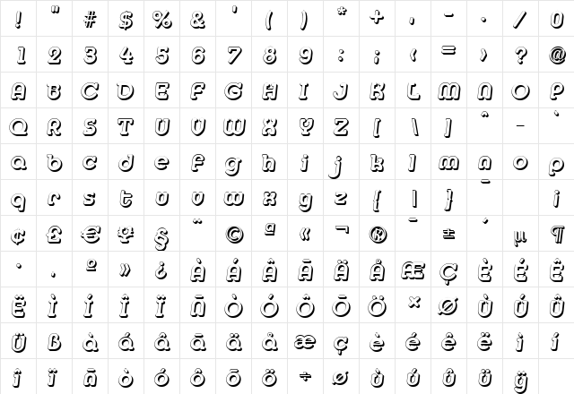 MexicoShadow BoldItalic  glyph index