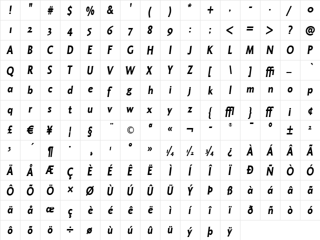 Octone ITC Bold Italic  glyph index