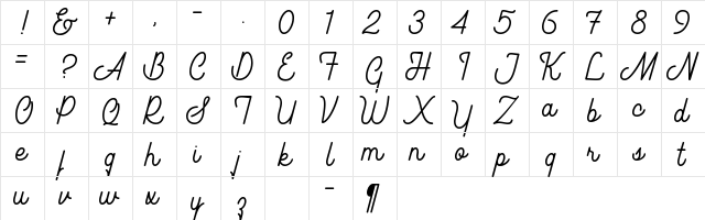 Southfilla Monoline Script Font Regular  glyph index