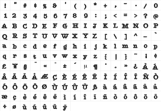 JukeboxInline Regular  glyph index