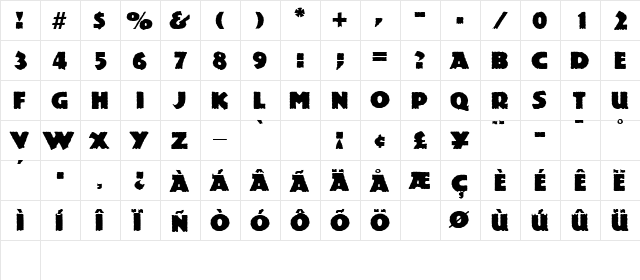 Publicity DB Regular  glyph index