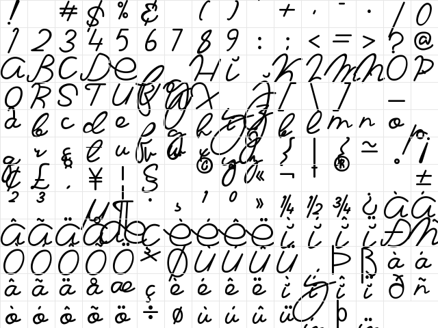 Ma Fille Regular  glyph index