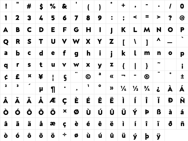 Neufreit ExtraBold Regular  glyph index