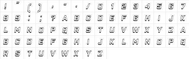 Closeness Outline Italic  glyph index