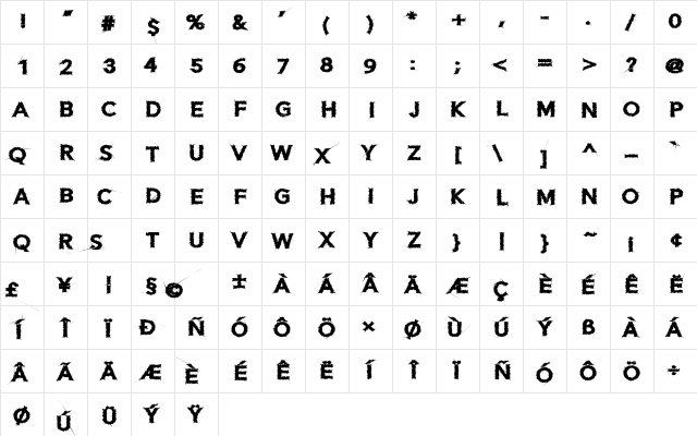 Distor Regular  glyph index