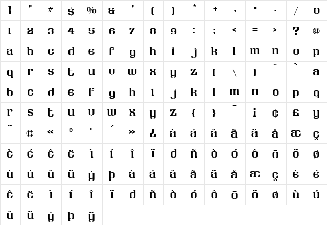 LHF Claretian Regular  glyph index