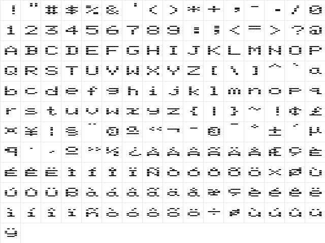 ScreenMatrix Regular  glyph index