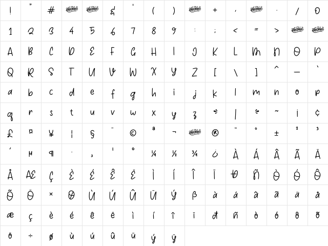 Salt & Pepper Regular  glyph index