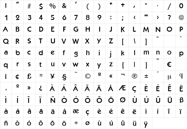 Koblenz-Medium Regular  glyph index