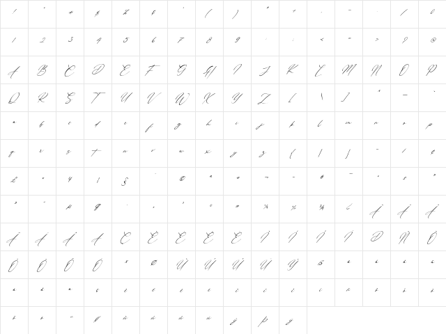 Eternal Amsterdam Italic Regular  glyph index